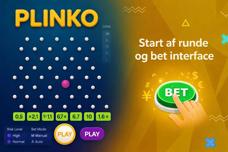 Start af runde og bet-interface i Plinko gambling